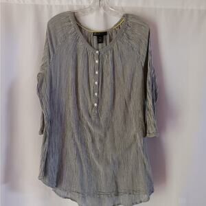 EUC Lane Bryant Size 22/24 Blue White Striped Boho Gauze 3/4 Sleeve Cotton Top